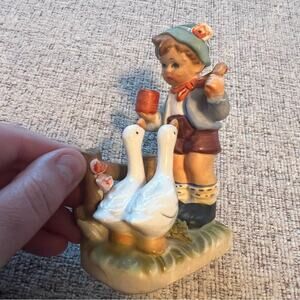 Vintage Erich Stauffer Figurine Boy w/ Geese U8394 Knick Knack Shelf Sitter